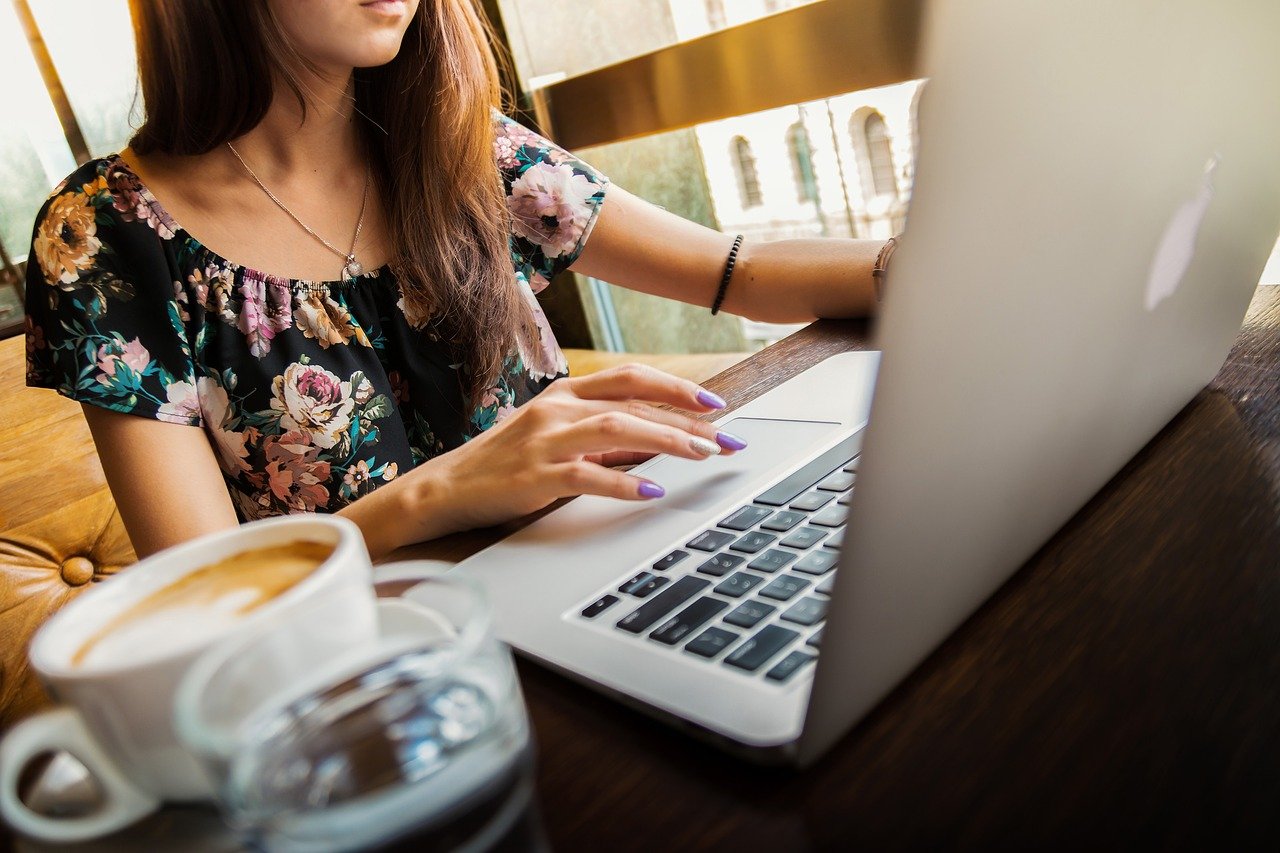 Coffee, woman and computer 